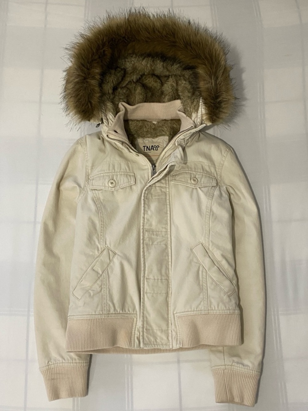 Aritzia TNA Fur-Lined Maverick Bomber Jacket With Fur Hood